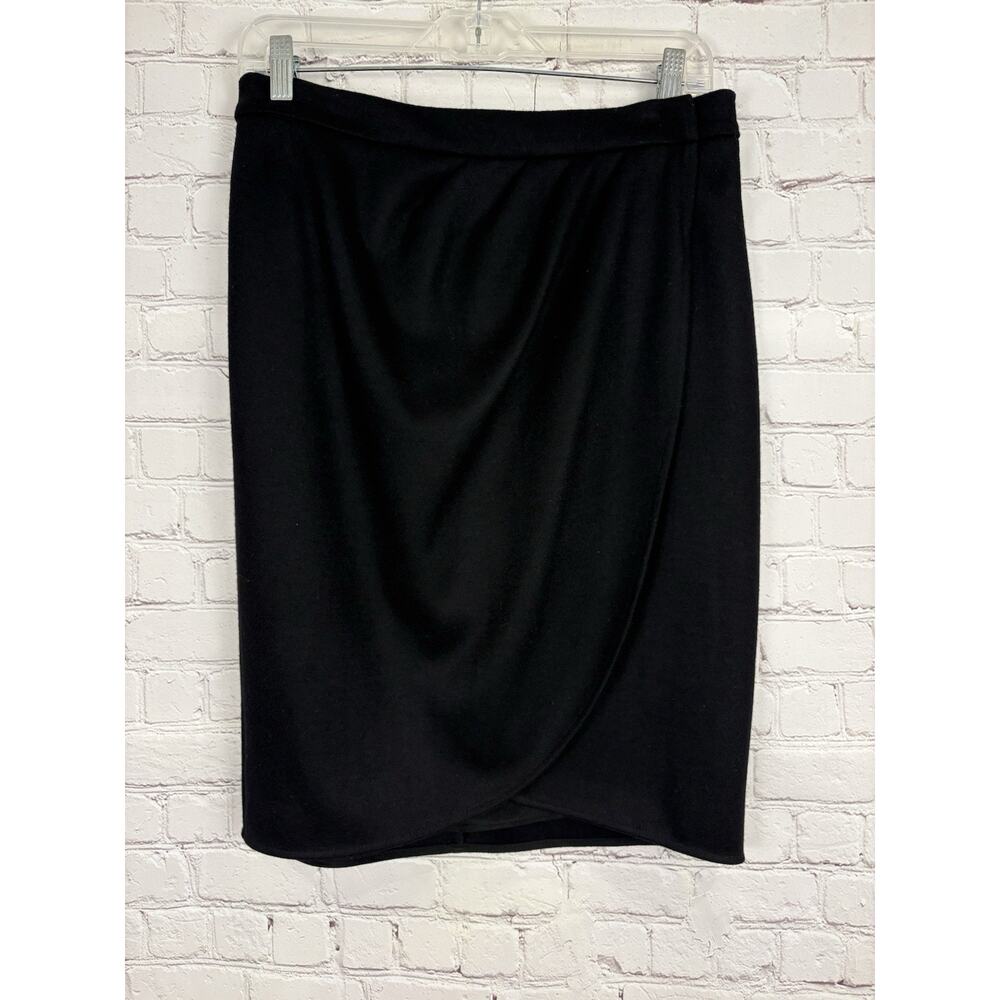 Max Mara Black Wool Pencil Skirt Size 10 Designer Lined Classic Wrap